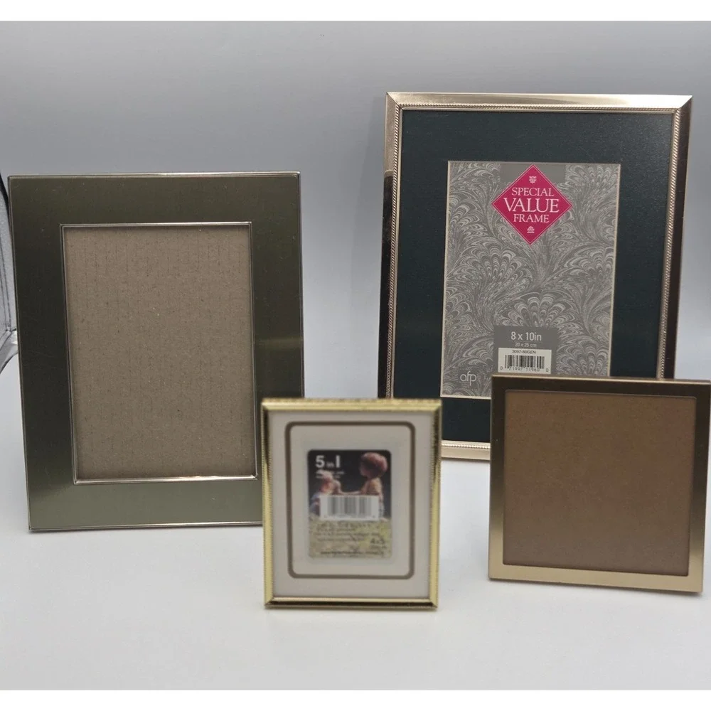 Vintage Lot Of 4 MCM Gold Picture Photo Frames Various Sizes Boho Classic Brass